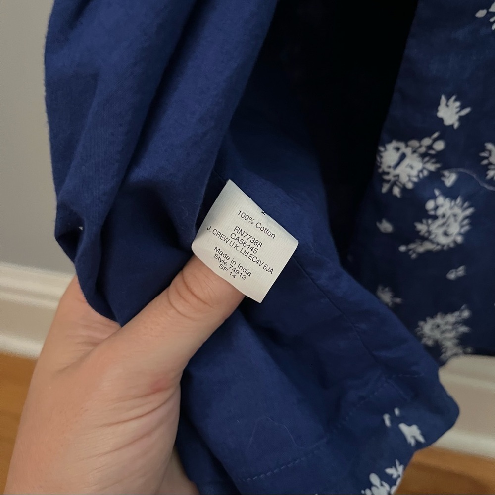 J. Crew Factory Abstract Flower Printed Blue & White 100% Cotton Maxi Dress Sz 2 - Picture 10 of 16